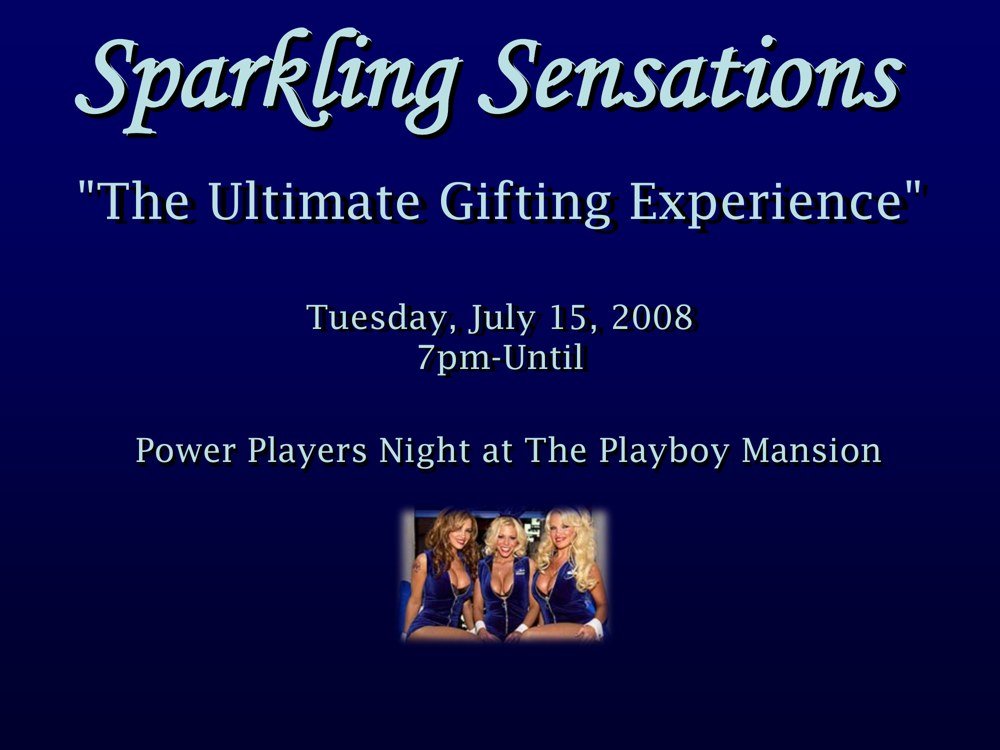 Cover of the Sparkling Sensations gift lounge deck for Power Players Night at the Playboy Mansion.